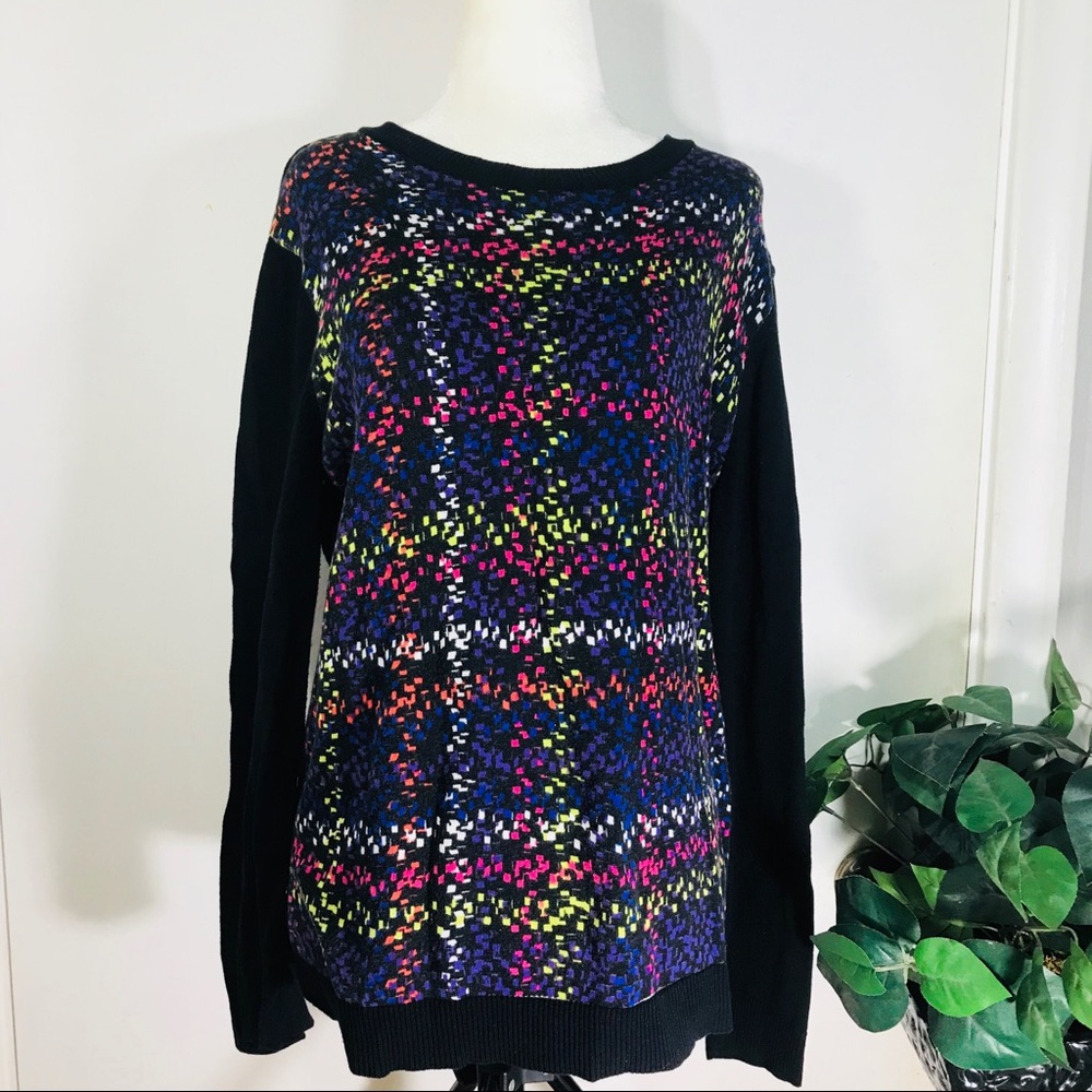 Liz Claiborne Black with multi color sweater